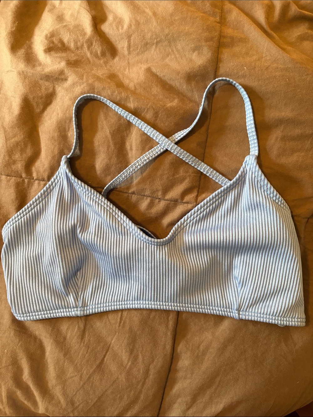 Aeropostale Light Blue Ribbed Bikini Top with Cross-Back Straps